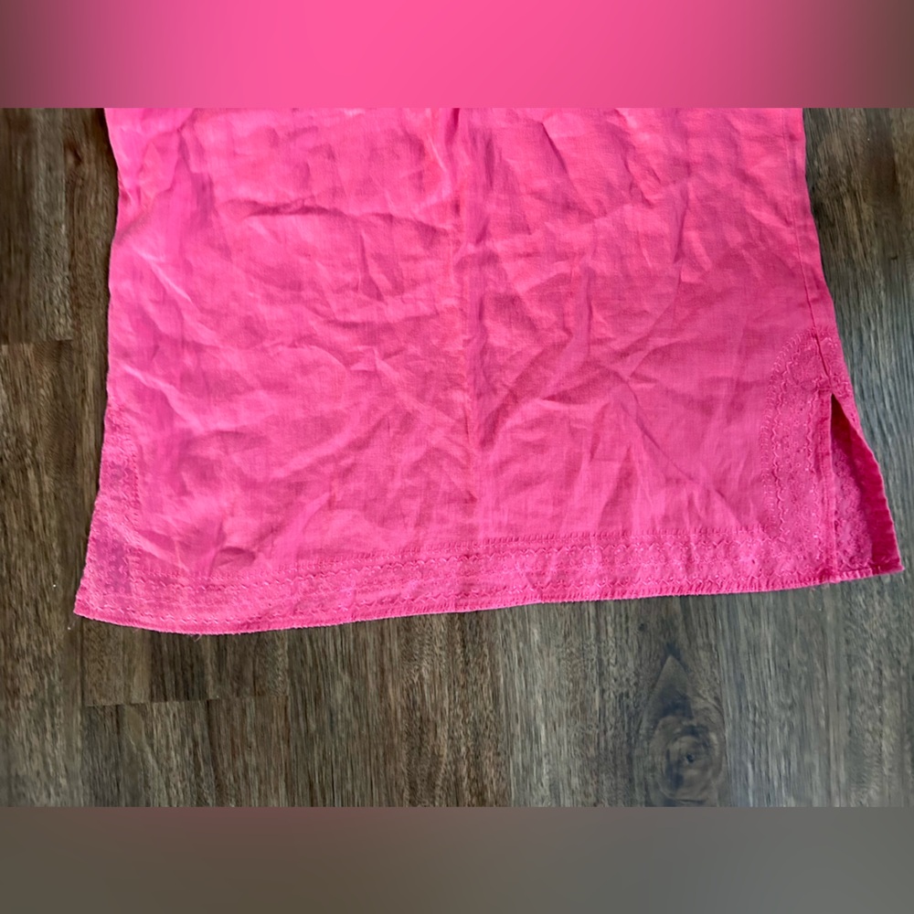 SAINT TROPEZ 100% Linen Embroidered Notch Neck Short Sleeve Top Casual Pink Sz M - Picture 14 of 16
